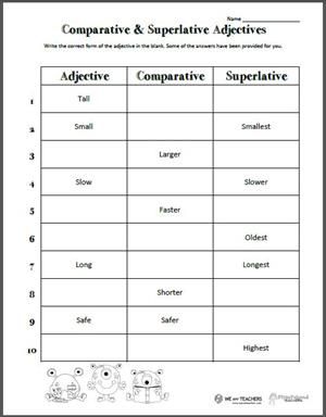 Comparative Worksheet With Pictures