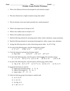 Periodic Trends Worksheet #2 Answer Key