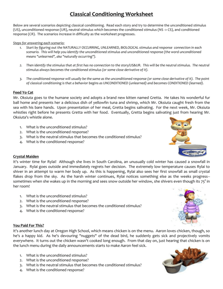 Classical Conditioning Worksheet Advanced Answers