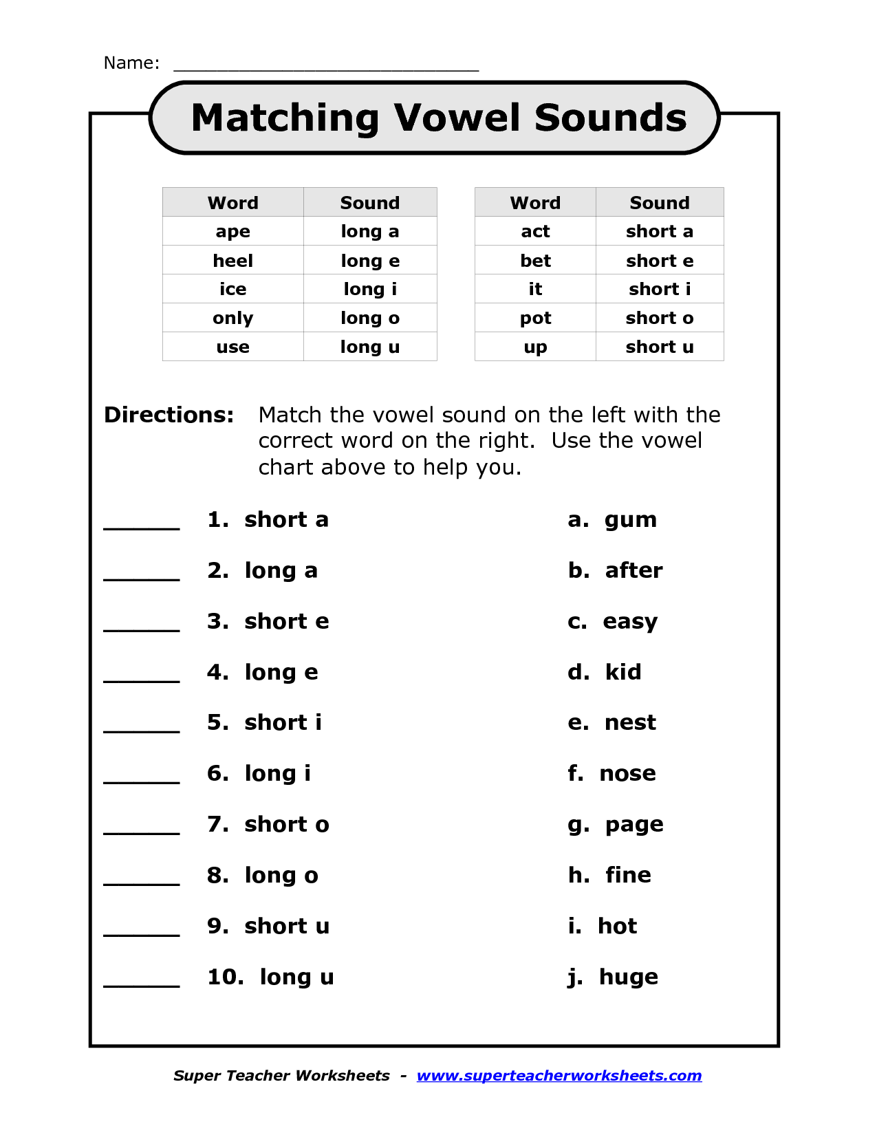 Long And Short Vowel Sounds Worksheets Grade 3