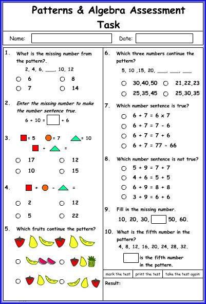 Number Patterns Worksheets Grade 6 Pdf