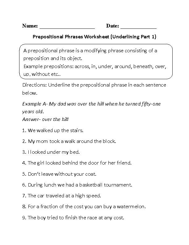 Adjective Phrase Worksheet