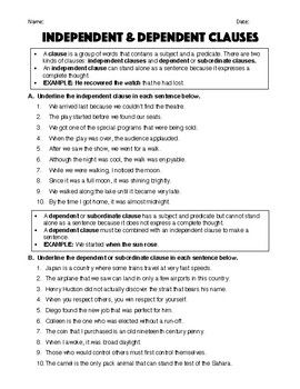 Independent And Dependent Clauses Worksheet Grade 5