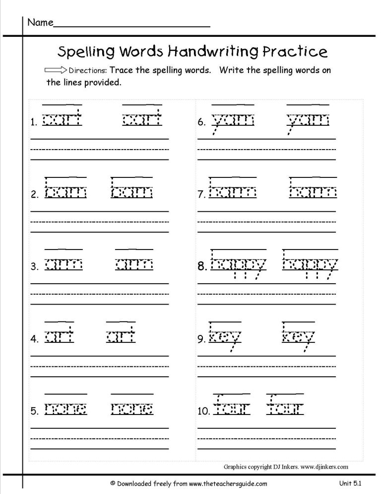 Handwriting Sheets 1st Grade