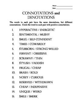 Connotation And Denotation Worksheets
