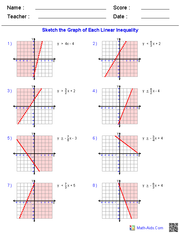 Graphing Inequalities Worksheet Algebra 1