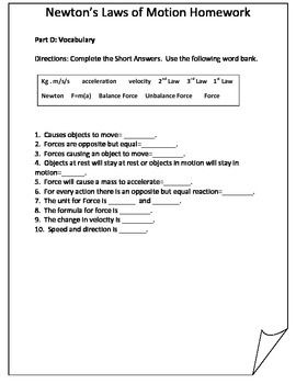 Newton's Laws Of Motion Worksheet