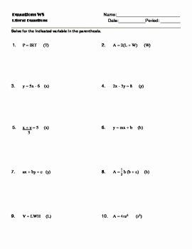 Solving Literal Equations Worksheet Answer Key