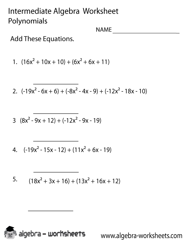 Algebra Adding Polynomials Worksheet