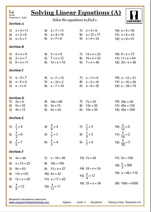 Linear Equations Worksheet 8th Grade