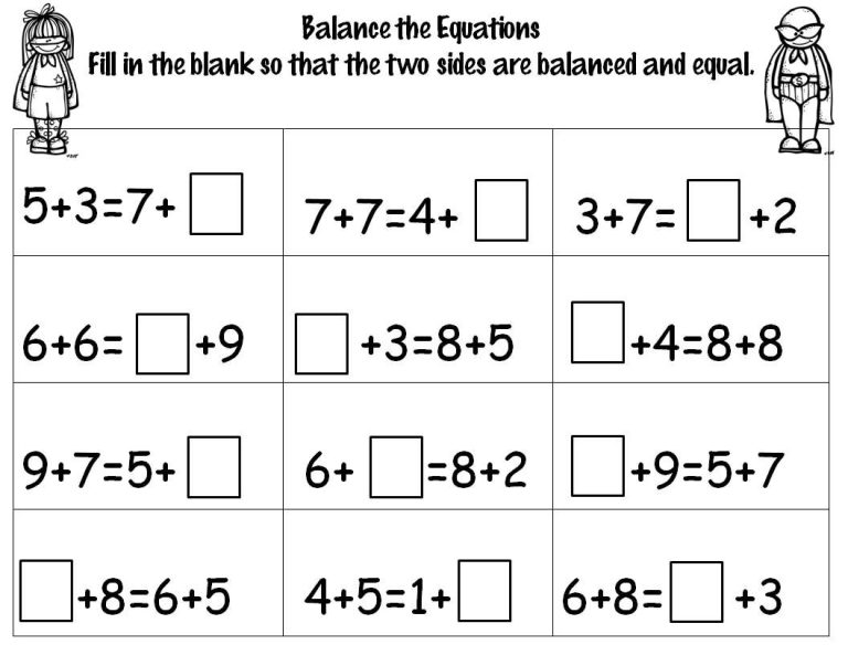 Balancing Equations Worksheet First Grade