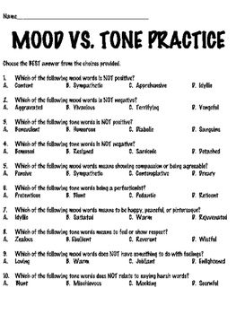 Tone And Mood Worksheets 6th Grade