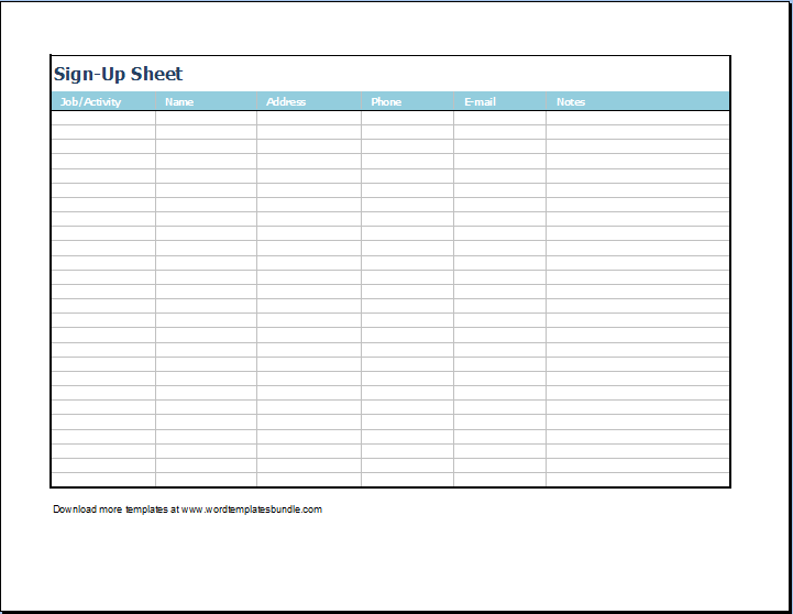 Printable Sign In Sheet Template Excel