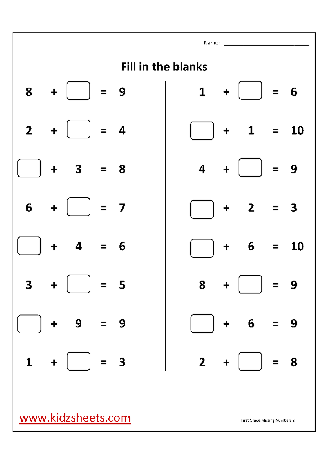 Mathematics Worksheets For Grade 1