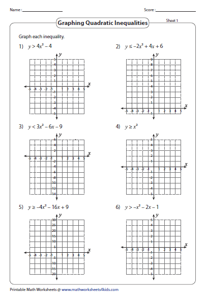 Graphing Quadratic Inequalities Worksheet