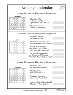 Calendar Worksheets For Grade 1