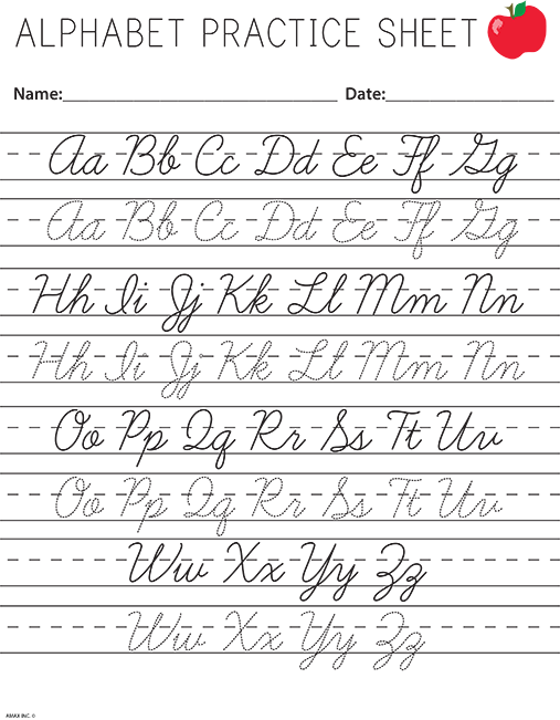 Cursive Alphabet Printable Cursive Handwriting Practice