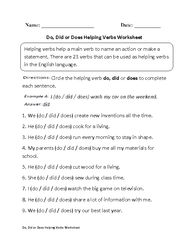 Helping Verbs Worksheet 6th Grade