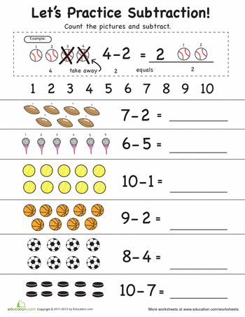 Subtraction Worksheets For Grade 1 With Pictures
