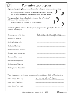 Possessive Apostrophe Worksheets With Answers