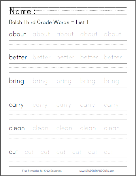 Third Grade Handwriting Practice Sentences Free