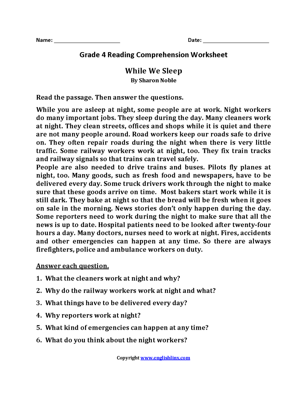 Comprehension For Class 4 In English
