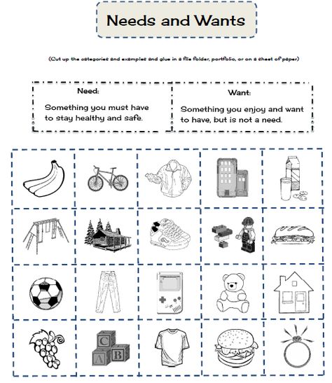 Needs And Wants Worksheet First Grade