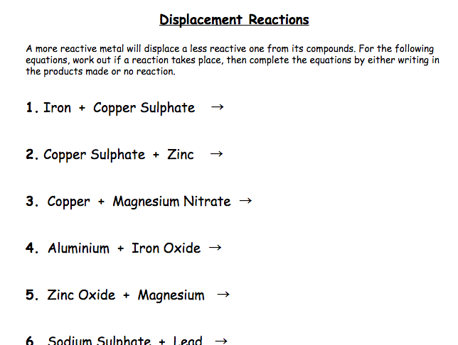 Chemical Reactions Worksheet Year 8