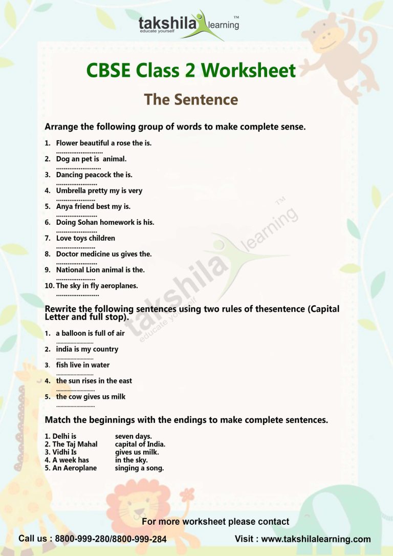 English Worksheet For Class 2 Ncert