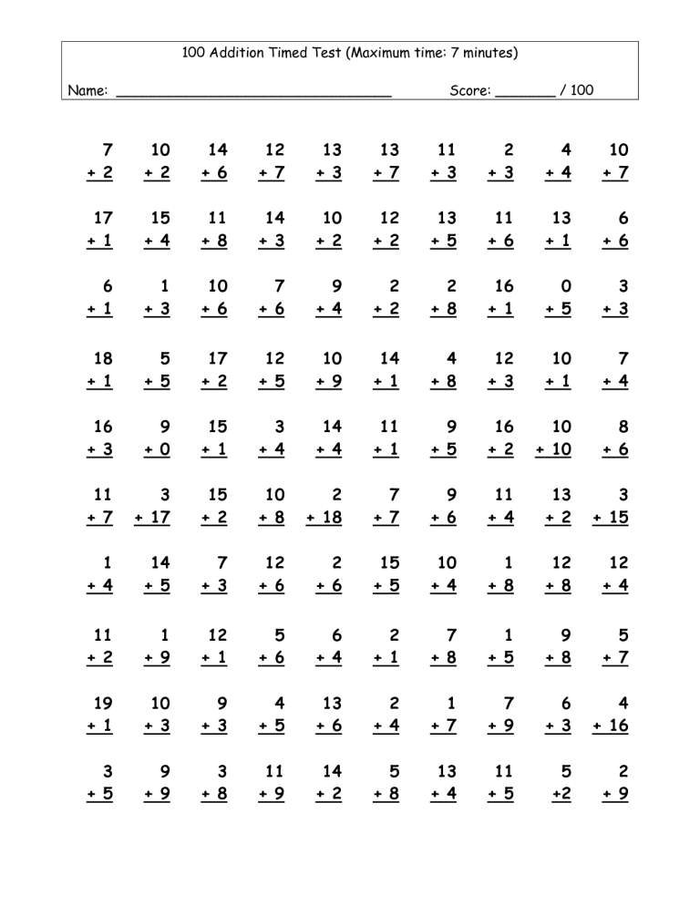 Timed Multiplication Worksheets Printable