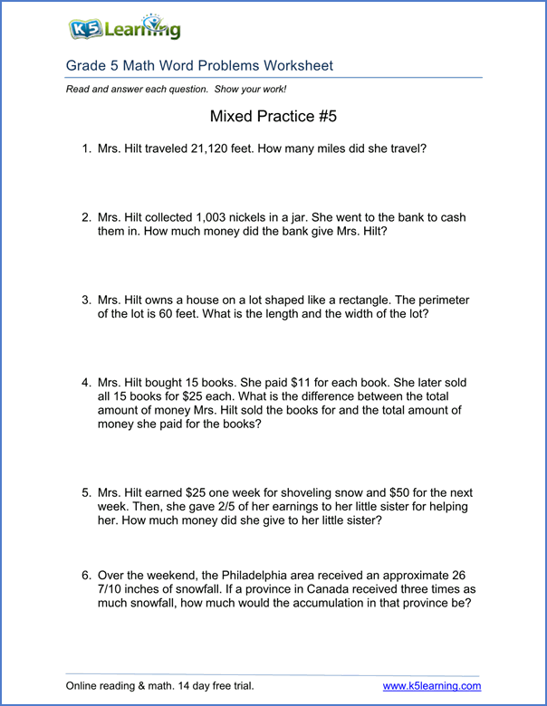 Multiplication Word Problems 5th Grade