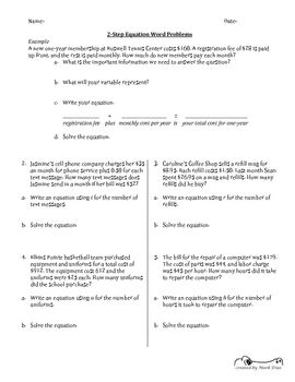 Two Step Equations Word Problems Answer Key