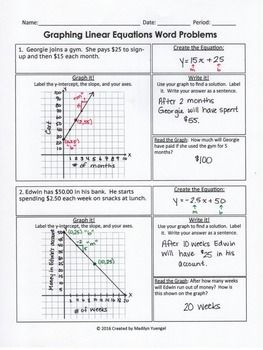 Graphing Linear Equations Word Problems Worksheet Answers Pdf