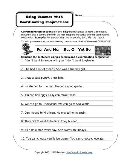 Subordinating Conjunctions Worksheet 8th Grade