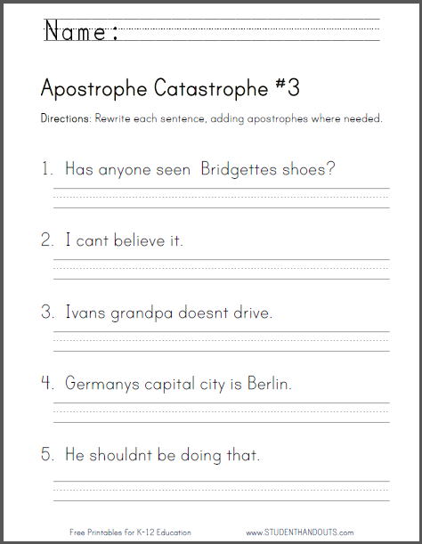 Apostrophe Worksheets For Grade 3