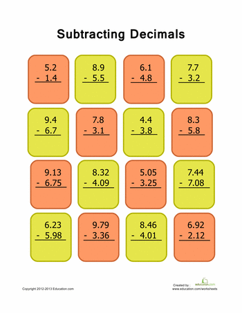Adding And Subtracting Decimals Worksheets 4th Grade