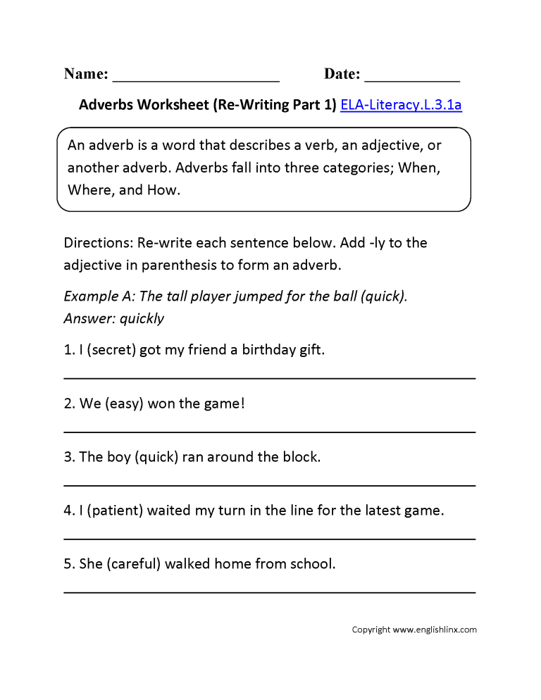 Adverbs Worksheet Pdf