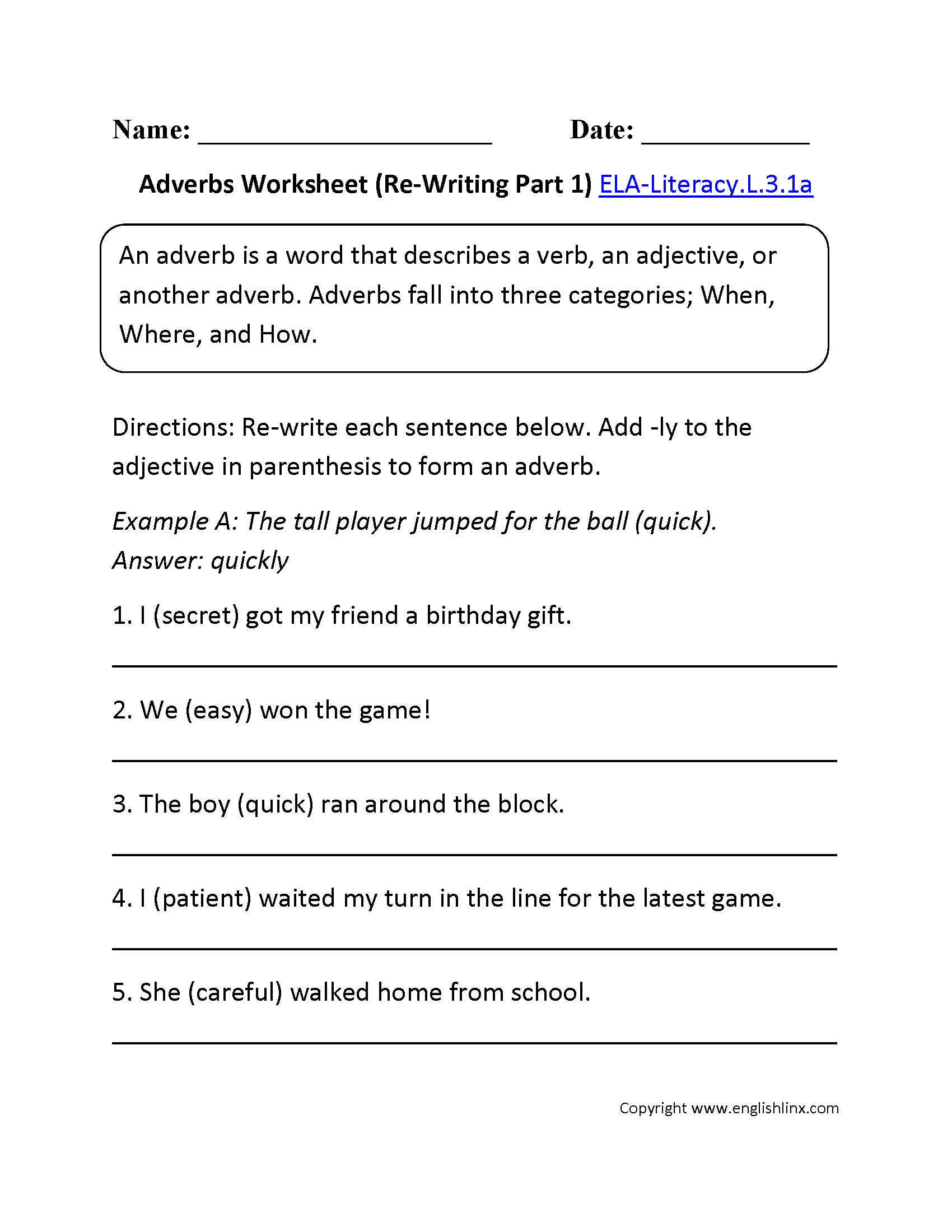 Adverbs Worksheet Pdf