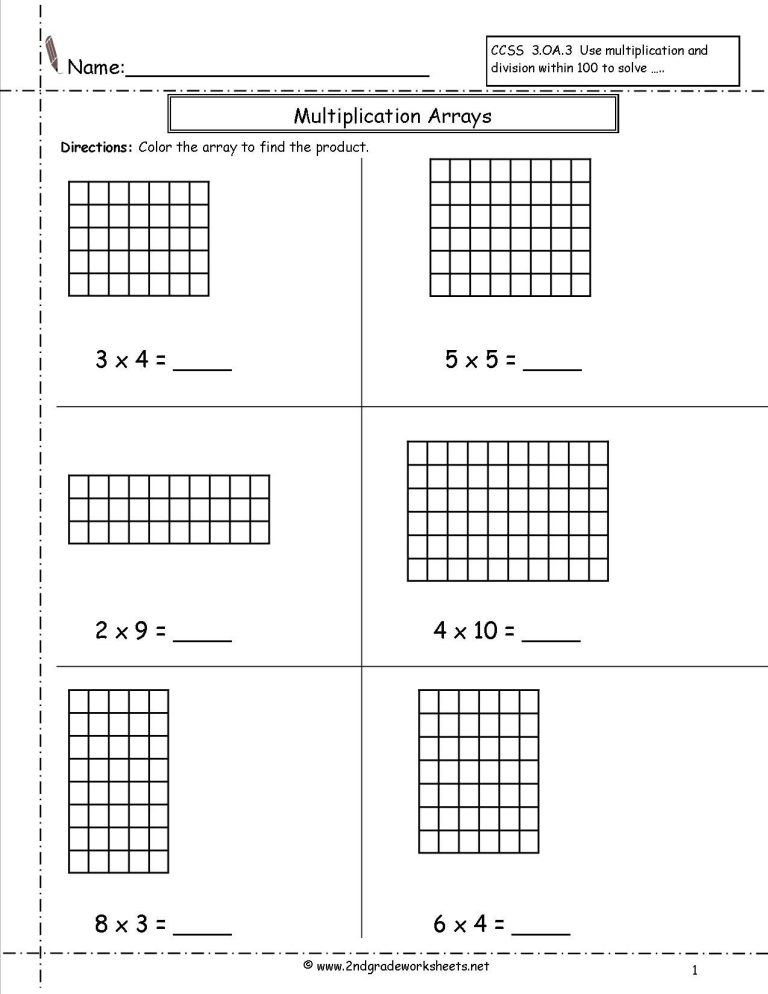 Multiplication Arrays Worksheets 5th Grade