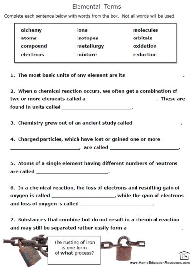 Chemical Reactions Worksheet For Kids