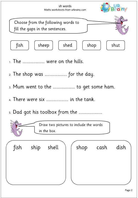 Sh Words Worksheet For Grade 2