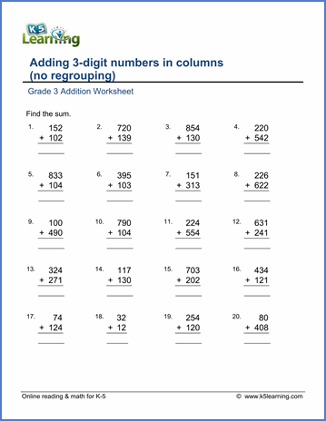 Addition Worksheets For Grade 3 Maths