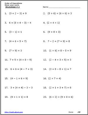 6th Grade Free Algebra Worksheets
