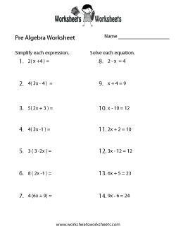 Pre Algebra Worksheets Easy