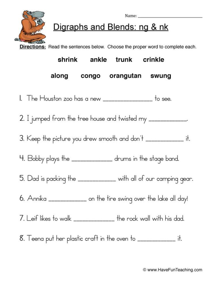 Digraphs Worksheets For Grade 3