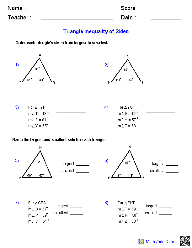 Triangle Inequality Theorem Worksheet Pdf