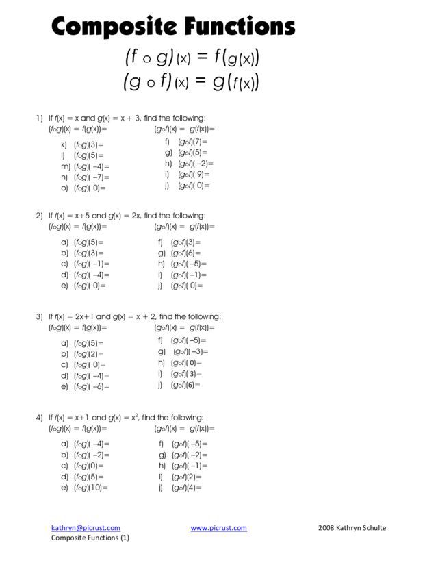 Composition Of Functions Worksheet Answer Key Algebra 2