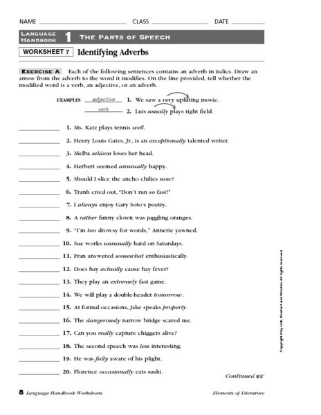 6th Grade Adverb Worksheets Pdf