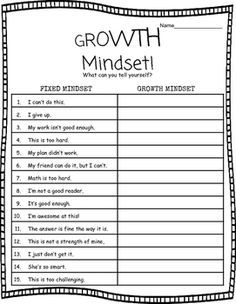 Growth Mindset Worksheets