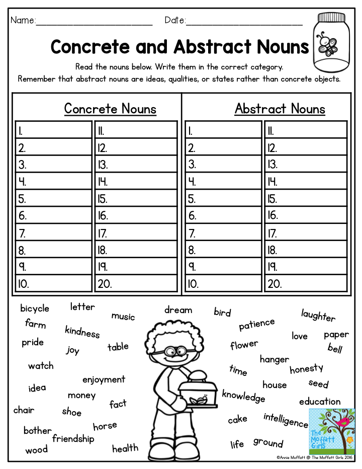 Concrete And Abstract Nouns Worksheet 3rd Grade